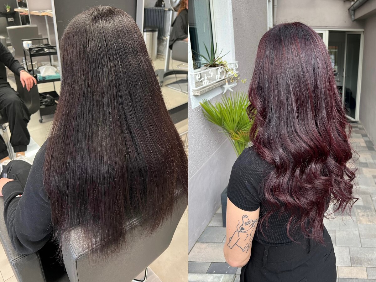 Dunkle Coloration mit Burgunder-Balayage
